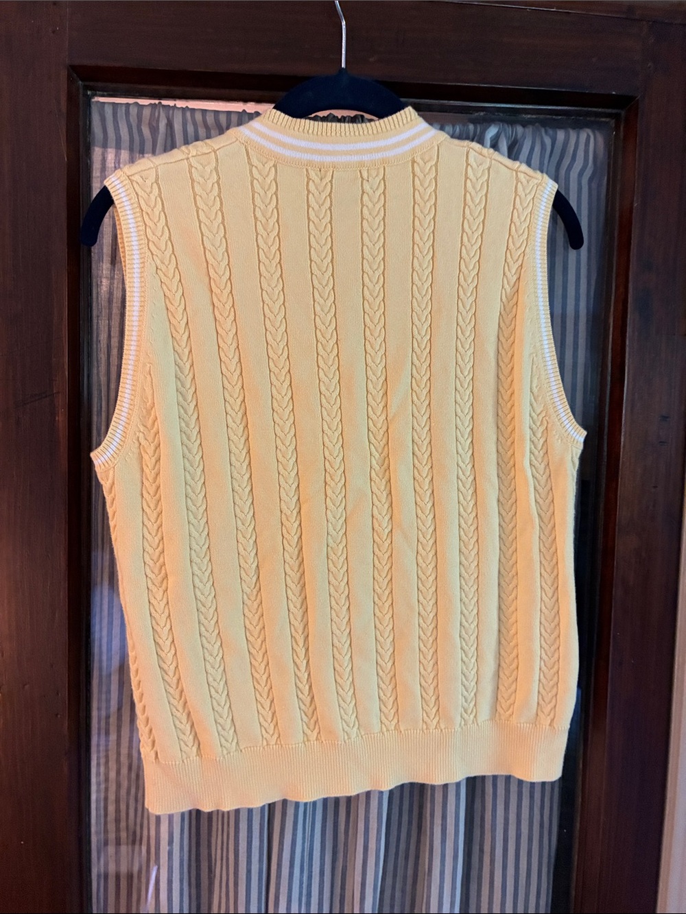 Izod Yellow Cable-Knit V-Neck Sweater Vest with White Trim - Picture 6 of 7